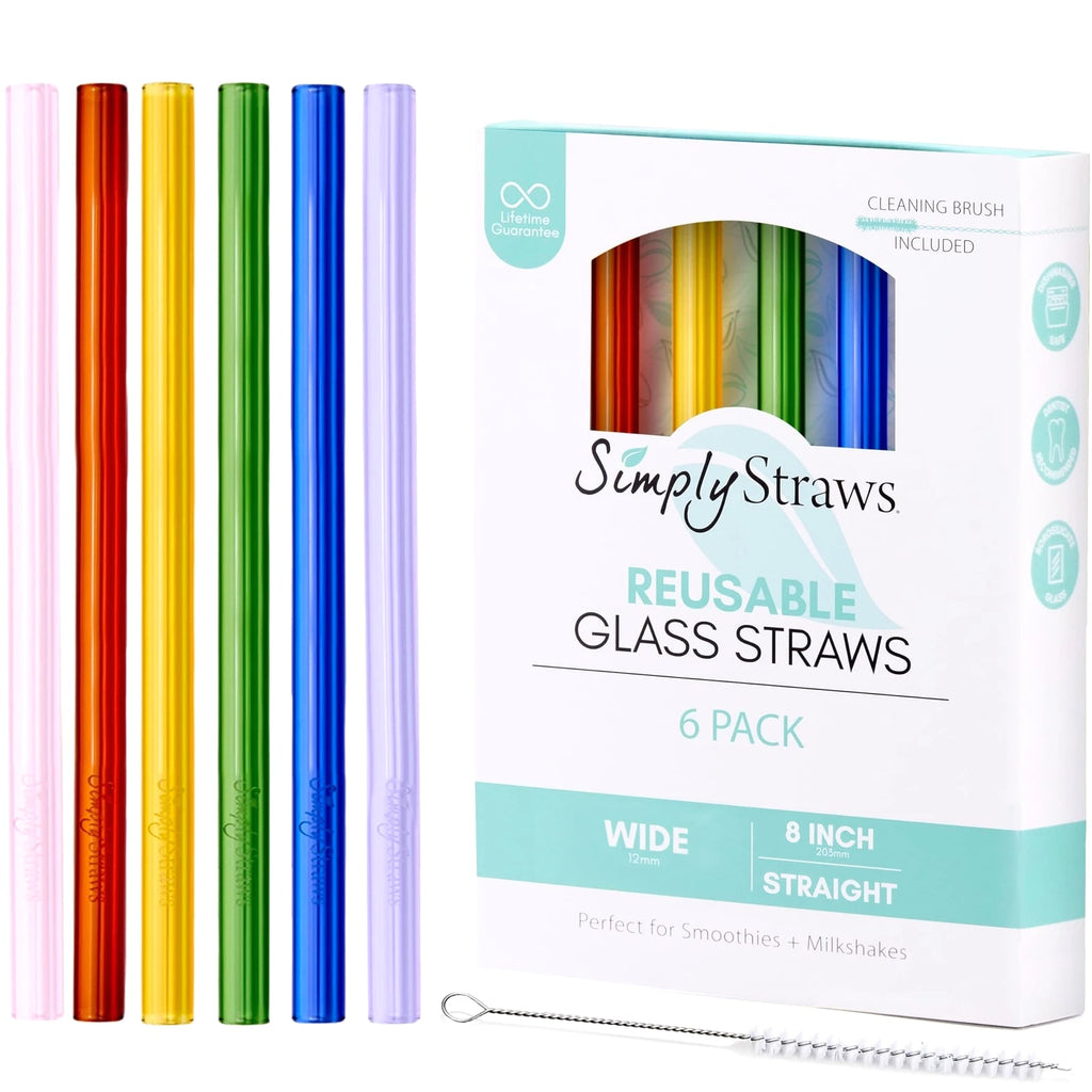 8 Inch Wide Glass Straws (6-Pack) - 12mm Reusable Boba Straws for Milkshakes ...