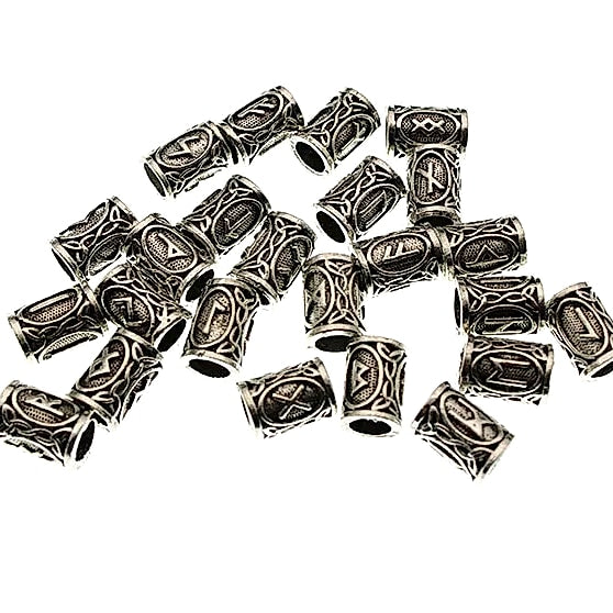 Viking Runes Beard Beads 24pc Set Tiwaz Tyr Sol Charms
