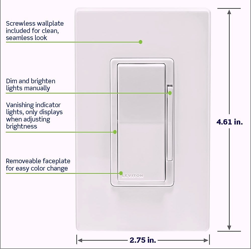 Leviton Decora Smart Dimmer Z-Wave 800 Series ZW6HD-1RW