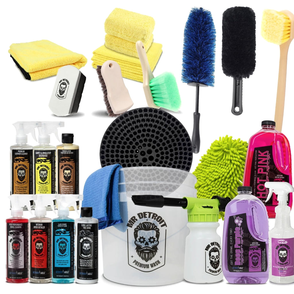 Mr. Detroit - 24pc Ultimate Car Detailing Kit for Wheel & Interior Wash and Care