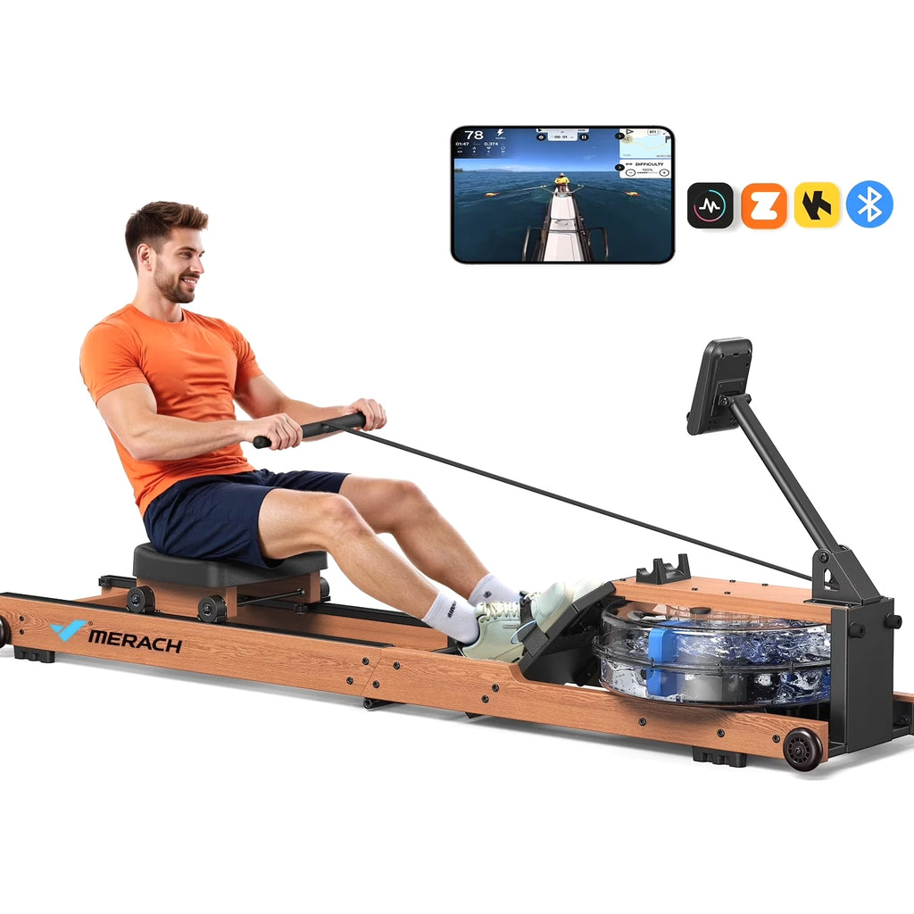 MERACH R28 Foldable Water Rowing Machines for Home Gym with 400LB Weight Wood