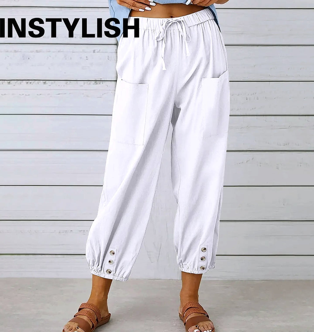 INSTYLISH Women's Cotton Linen Wide Leg Pants