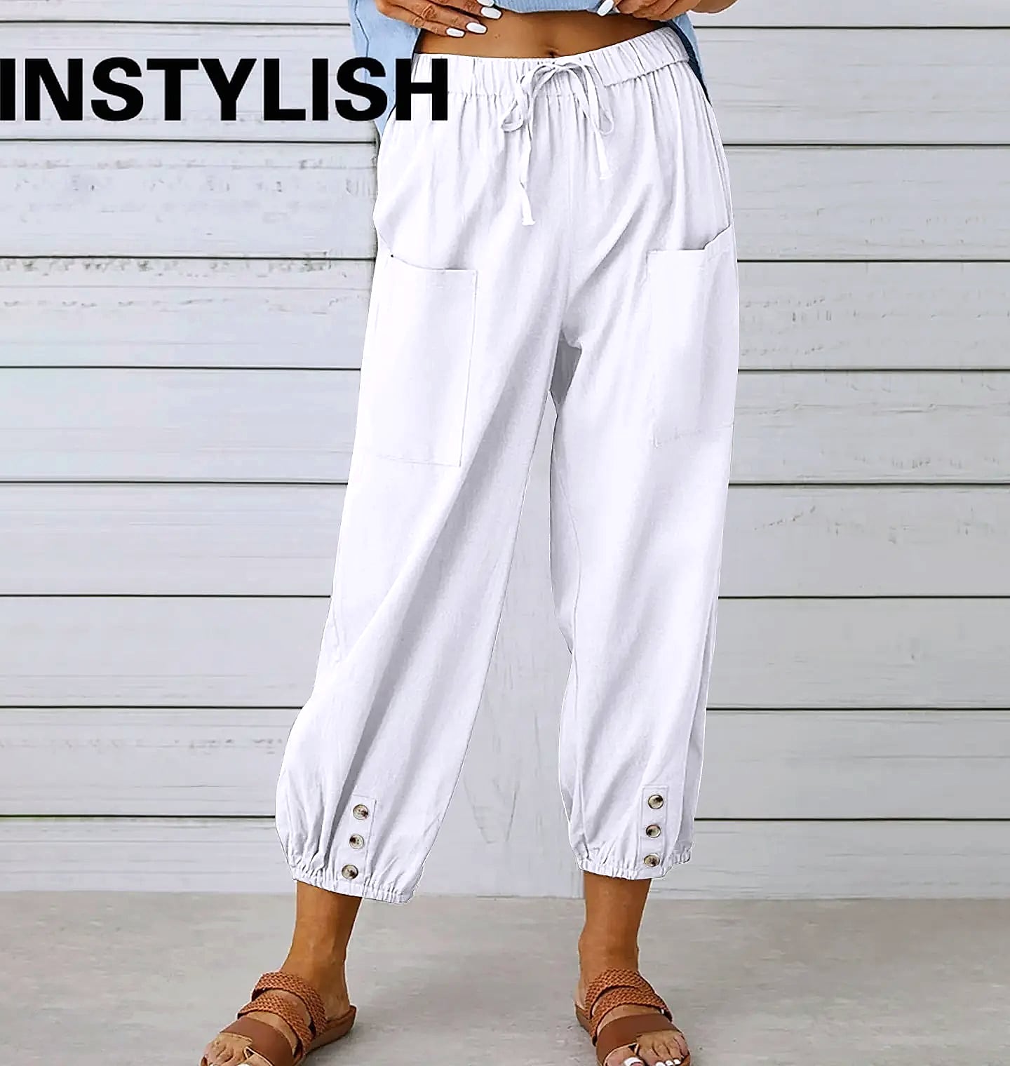 INSTYLISH Women's Cotton Linen Wide Leg Pants