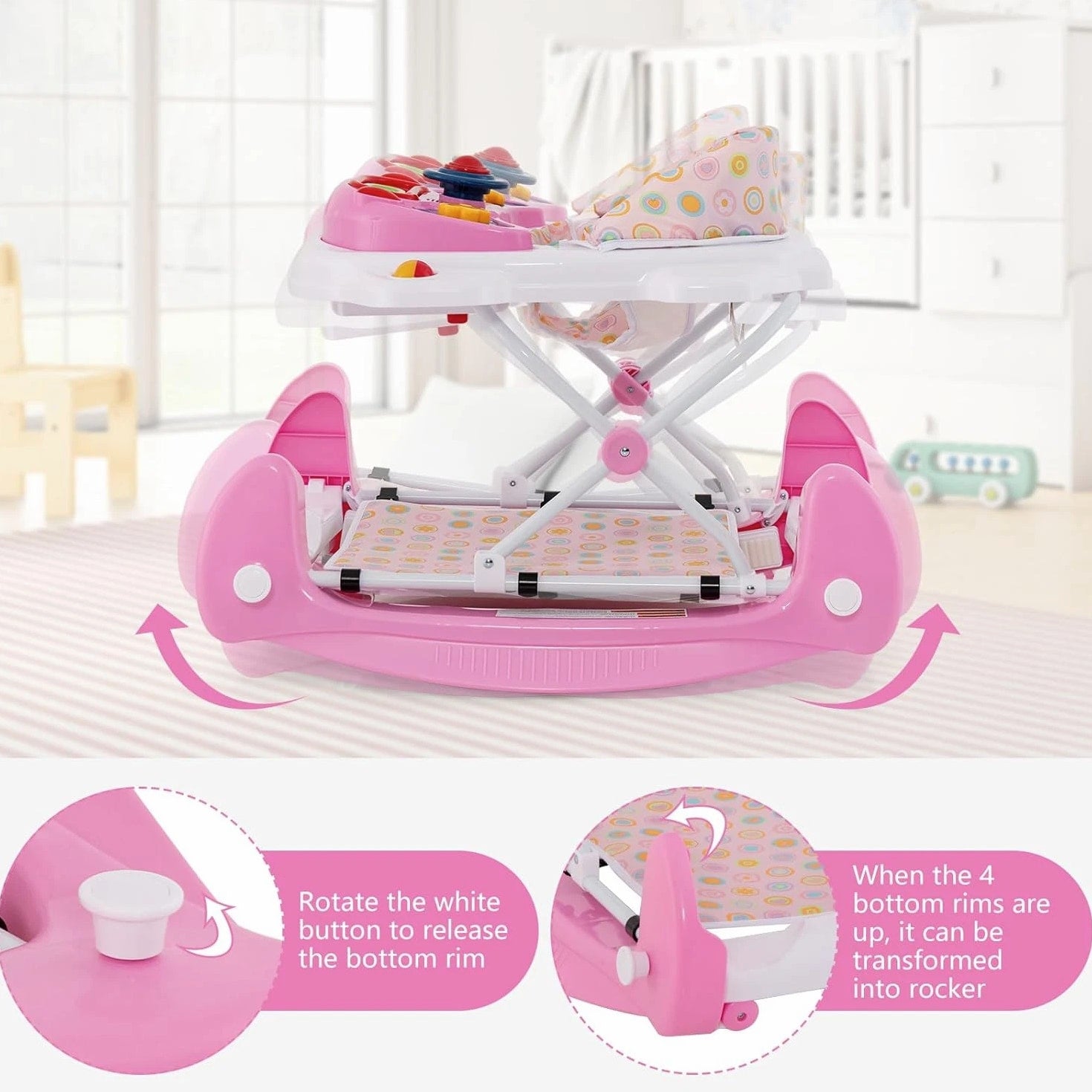 Baby Walker, 5 in 1 behind Walker Learning Seated Rocker Bouncer with Removable