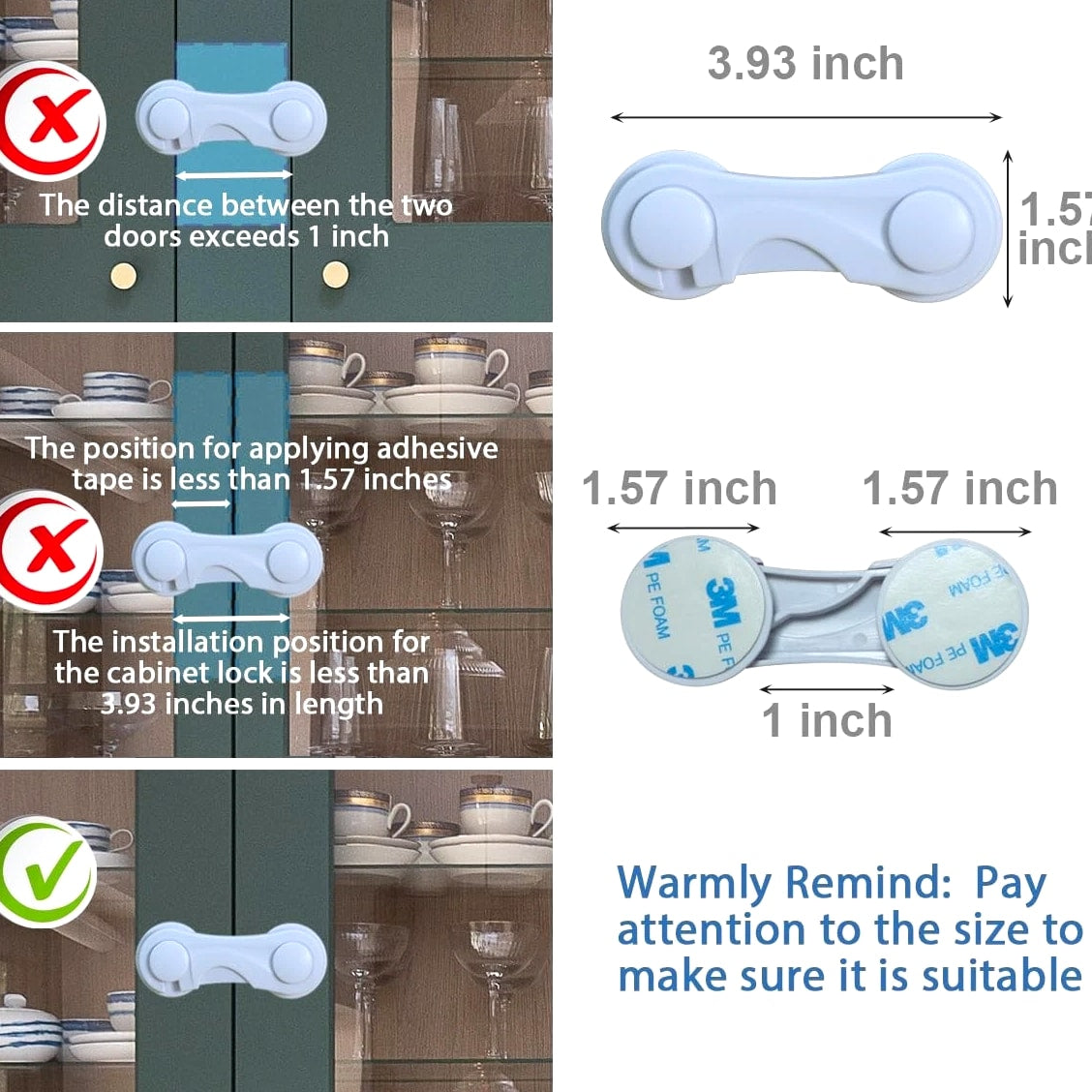 Cabinet Door Locks for Baby Proofing and Child Safety, 4 Pack Childproof Cab...