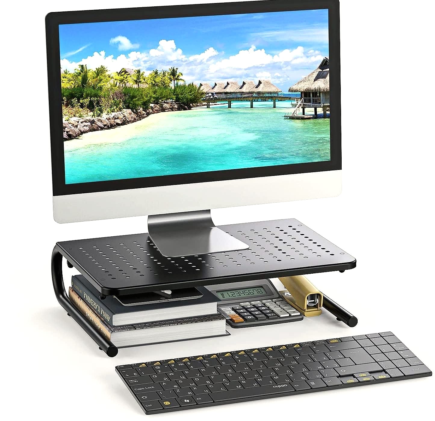 HUANUO Monitor Riser Desk Organizer with Vented Laptop Shelf