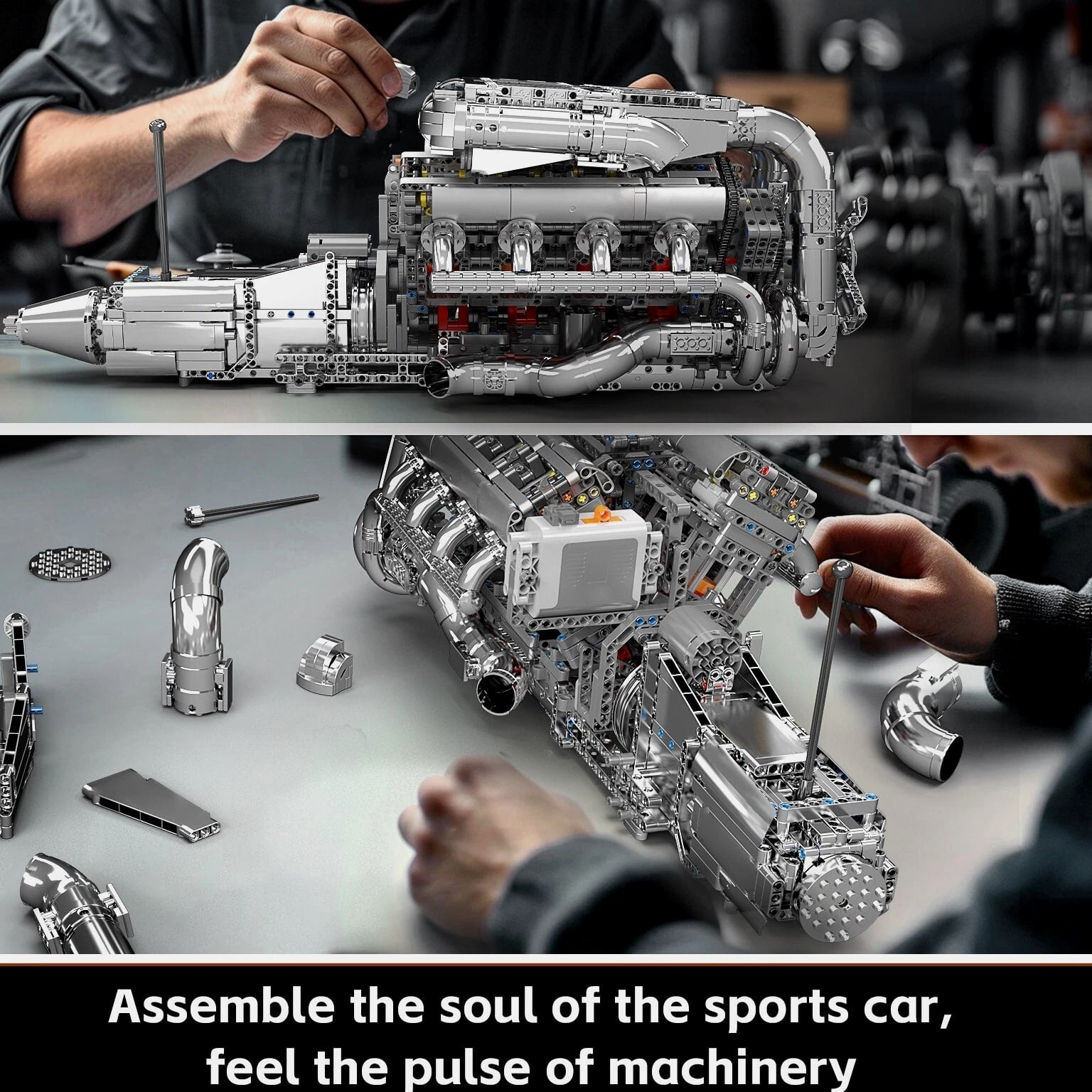 Mould King 10168 V8 Engine Turbo Motor Building Block Model Adult Boy Gift Toy