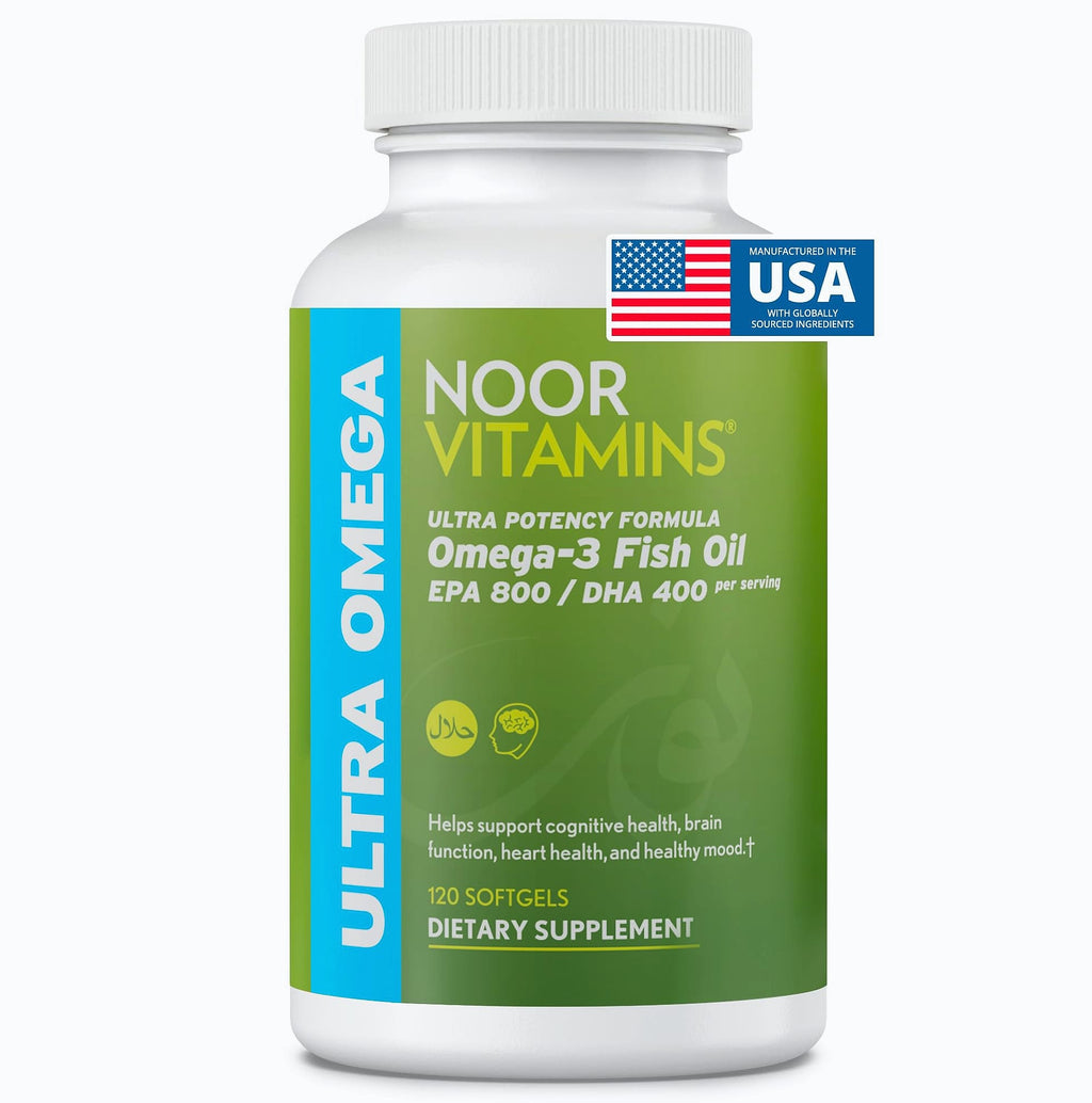 Noor Vitamins Halal Fish Oil Omega 3 Supplement, 800mg EPA