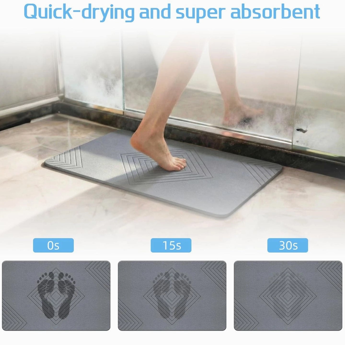BIOIWGY Diatomite Stone Bath Mat - Fast Drying, Non-Slip Shower Mat, Super Absor