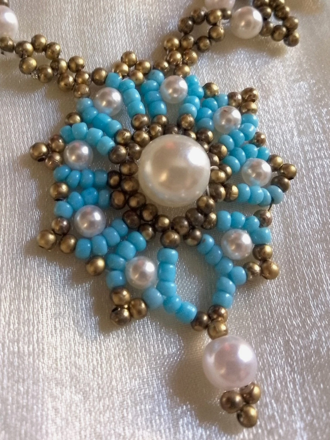 Vintage Brass Pearl Touch Class Earrings Craft Necklace Jewelry Set