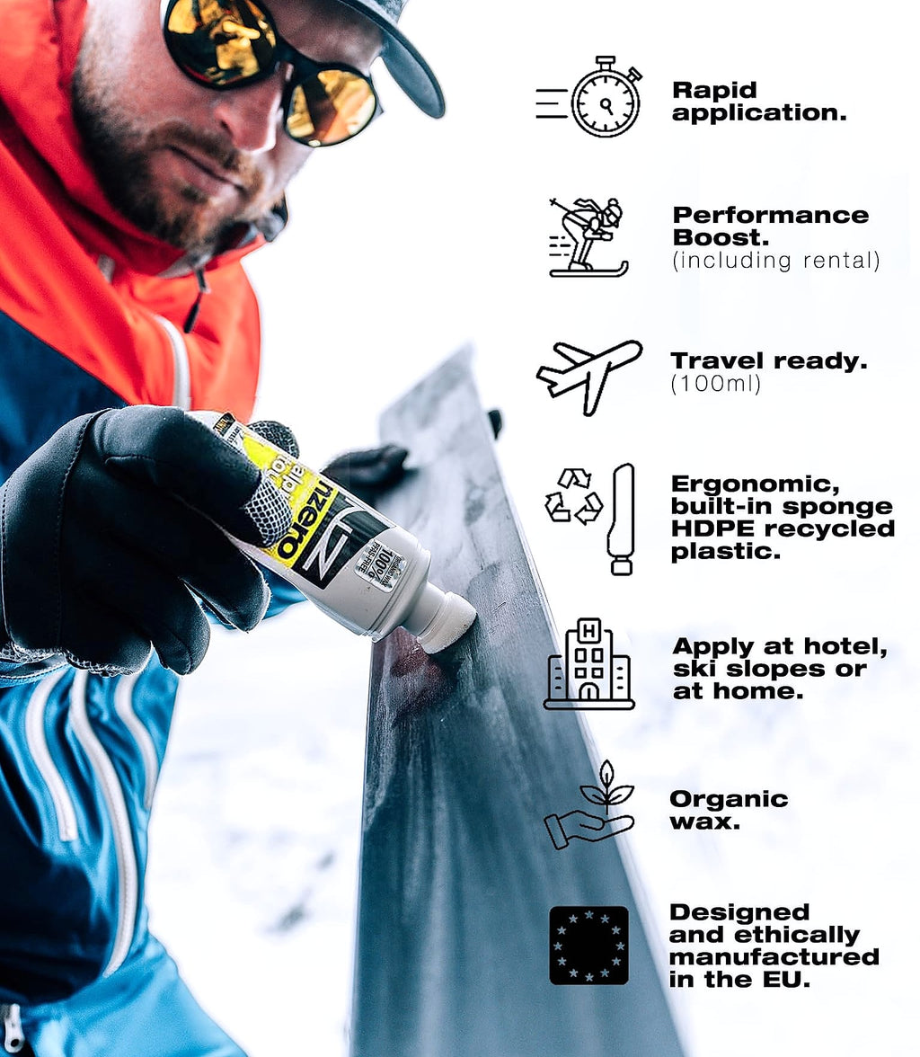 NZEROWAX – Organic Wax, Universal Applicator 100 ml | Wax for Ski, Snow 100% Vegetable, Sustainable and Eco