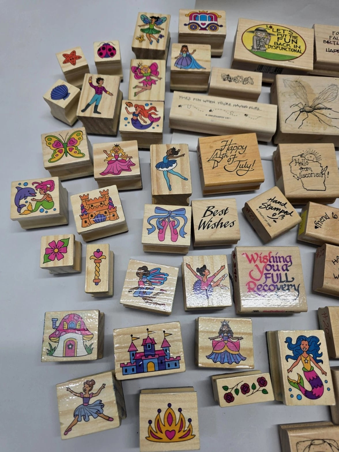Lot Of 94 Vintage And Modern Wooden And Rubber Ink Stamps Arts Crafts