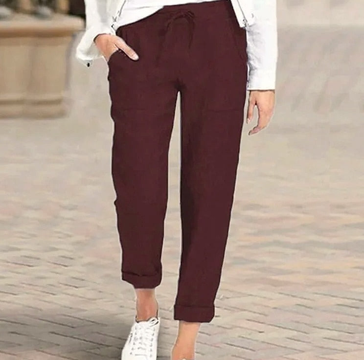 XPQBB Casual Cotton Linen Women's Harem Pants High Waist