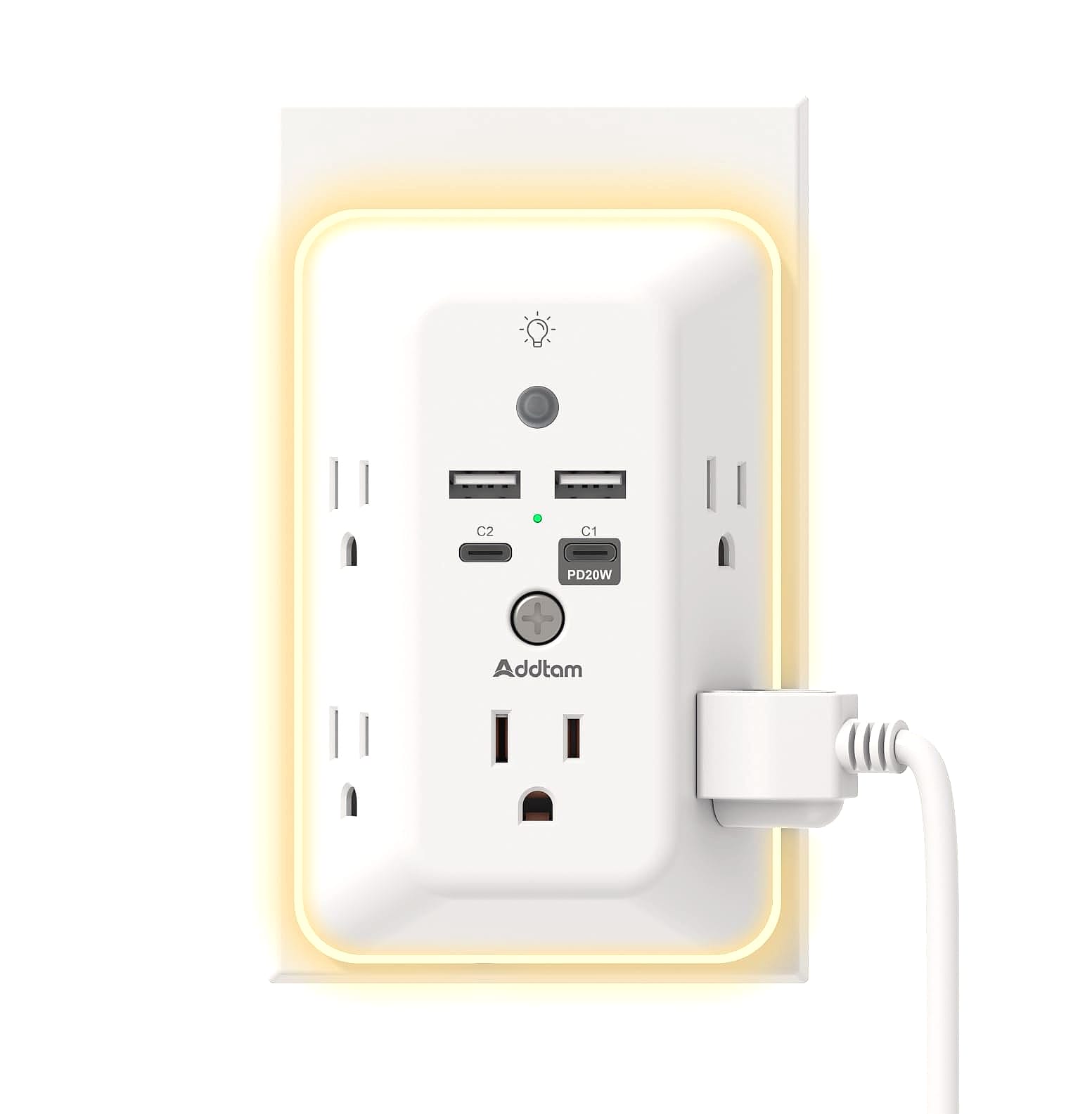 Addtam 5-Outlet Surge Protector with 4 USB Ports and Night Light