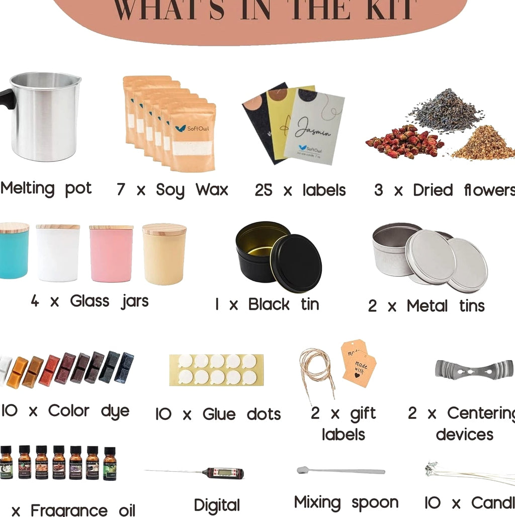 Soy Candle Making Kit - Full Set - Soy Wax, Big 7oz Jars & Tins, 7 Pleasant S...