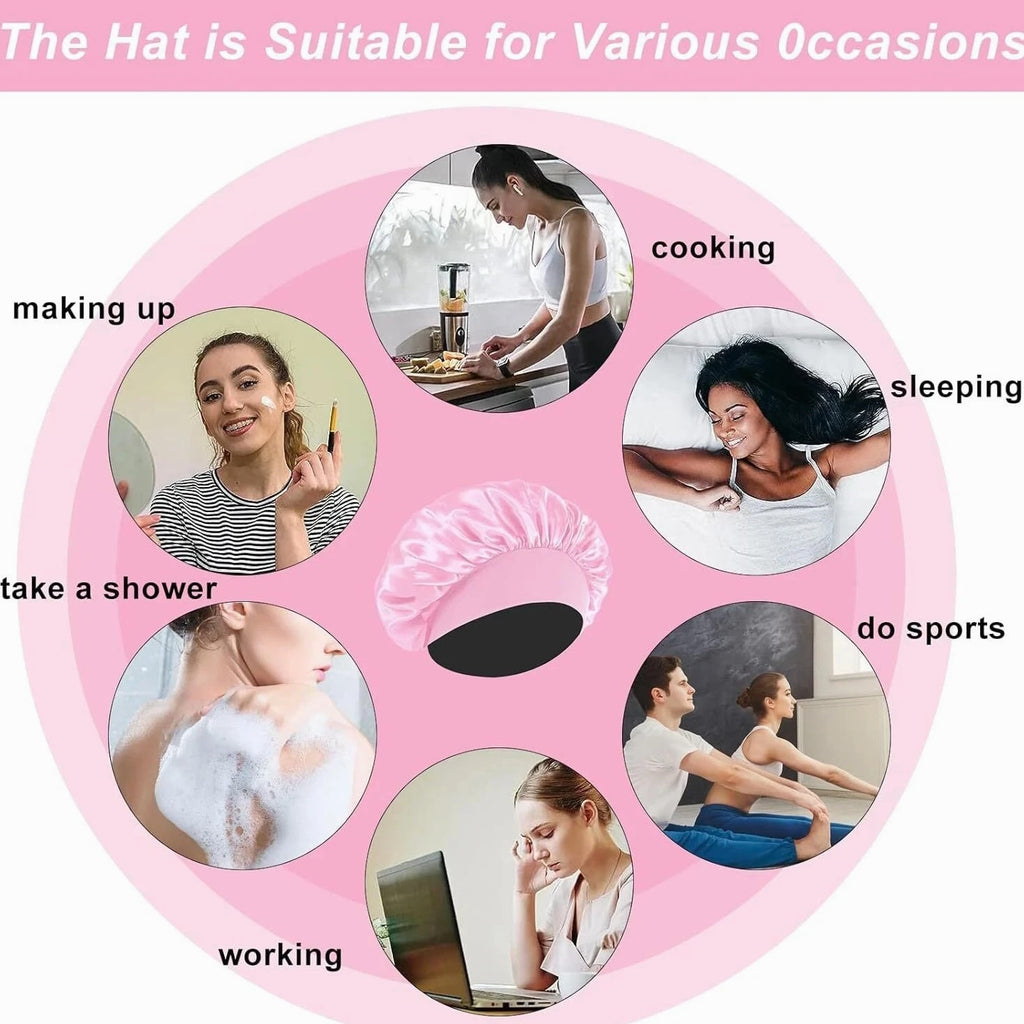 Women Satin Bonnet Night Sleep Cap, Silk Head Cover with Wide Elastic Band Hair Hat