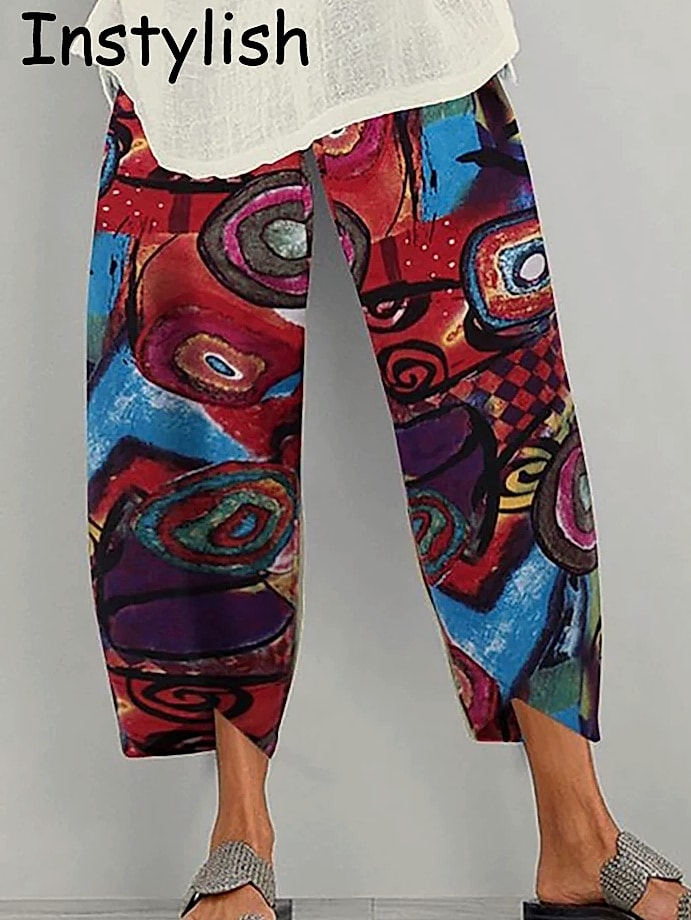 INSTYLISH Vintage Cotton Linen Harem Pants High Waist