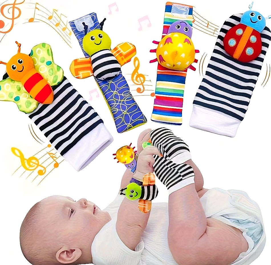 4-Piece Baby Rattle Sock Toys for Infants and Toddlers
