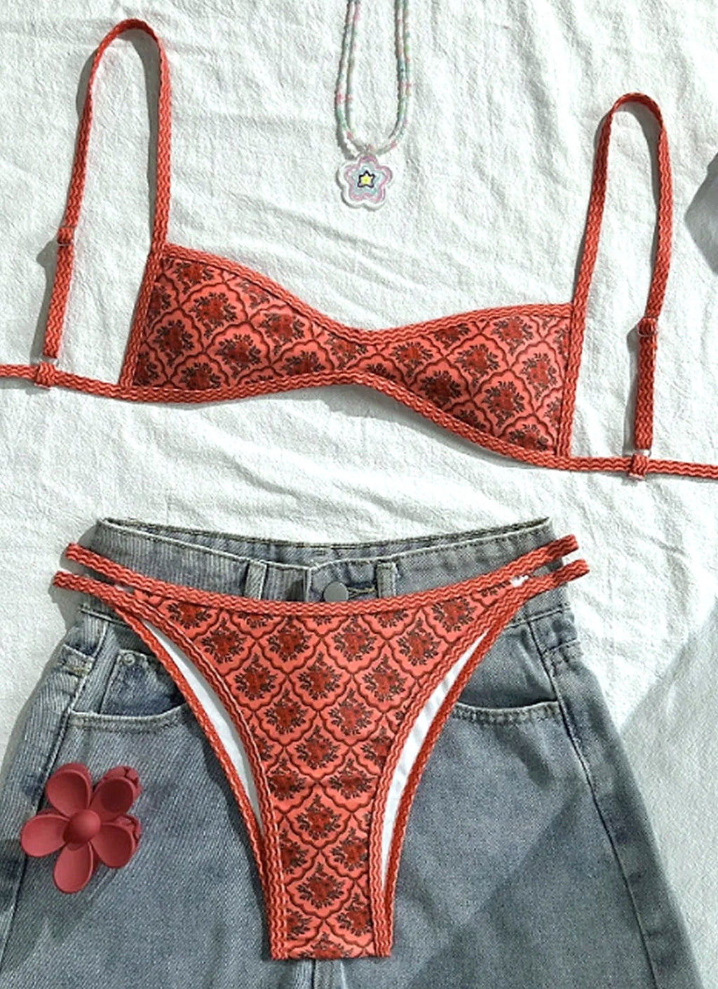 Varleinsar Floral High-Leg Bikini Two-Piece Swimsuit