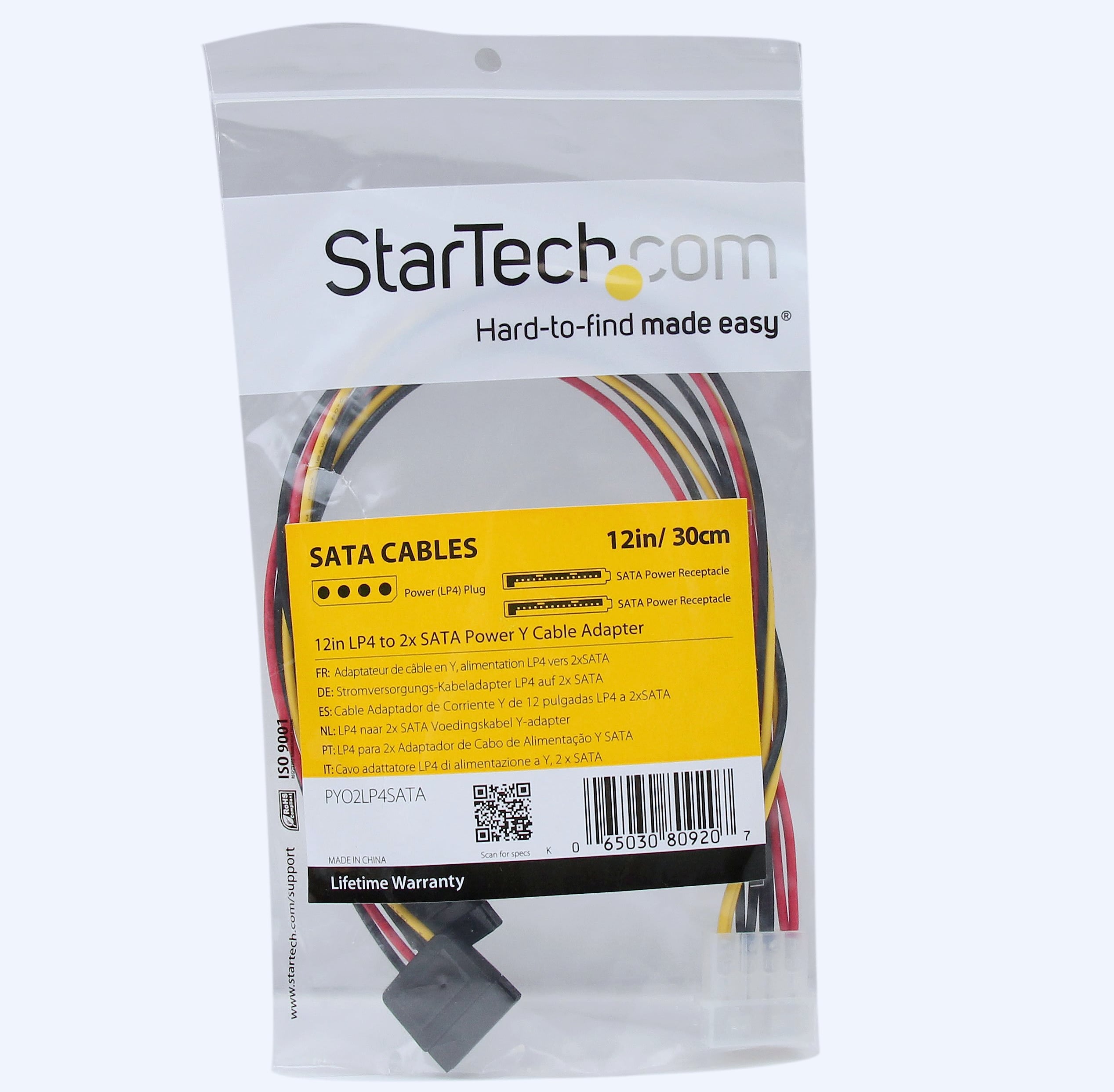 StarTech.com PYO2LP4SATA LP4 to Dual SATA Power Cable