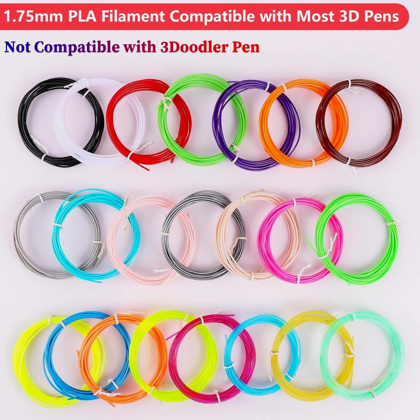 22 Colors 3D Pen Filament 1.75mm PLA - Each Color 10 Feet, Total 220 Feet