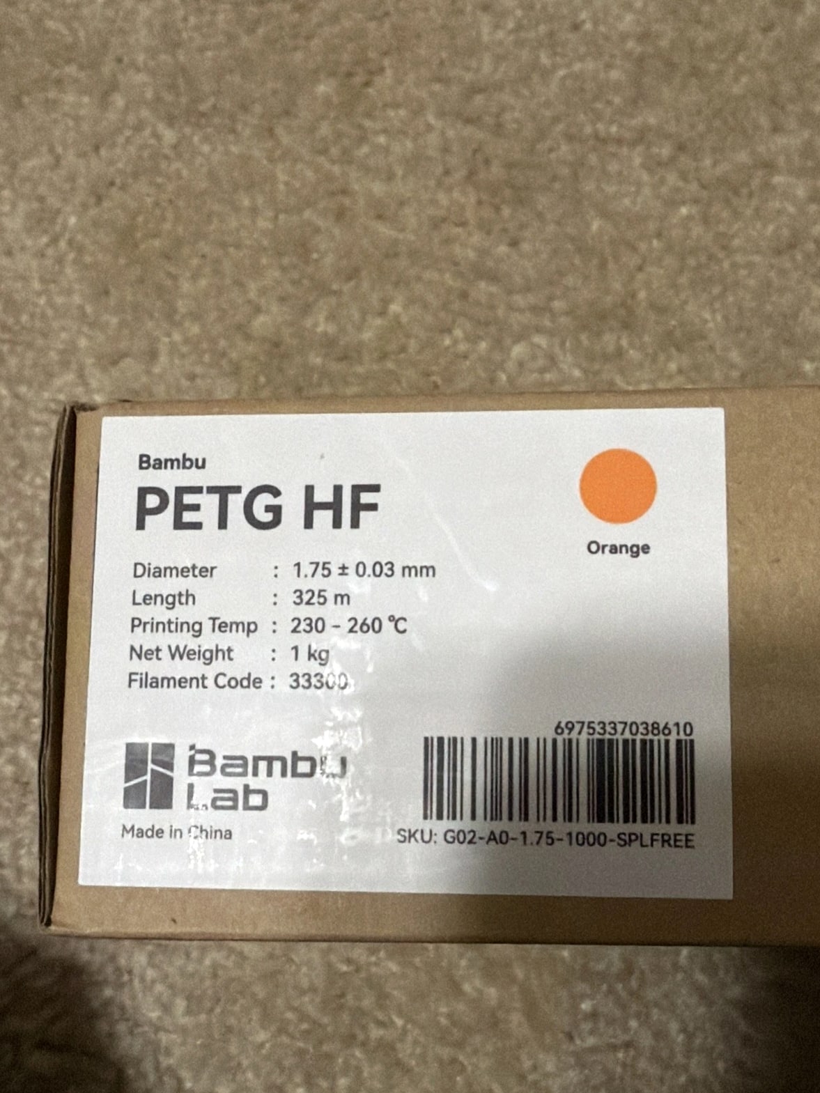 Bambu Lab PETG HF Orange Refill Spool