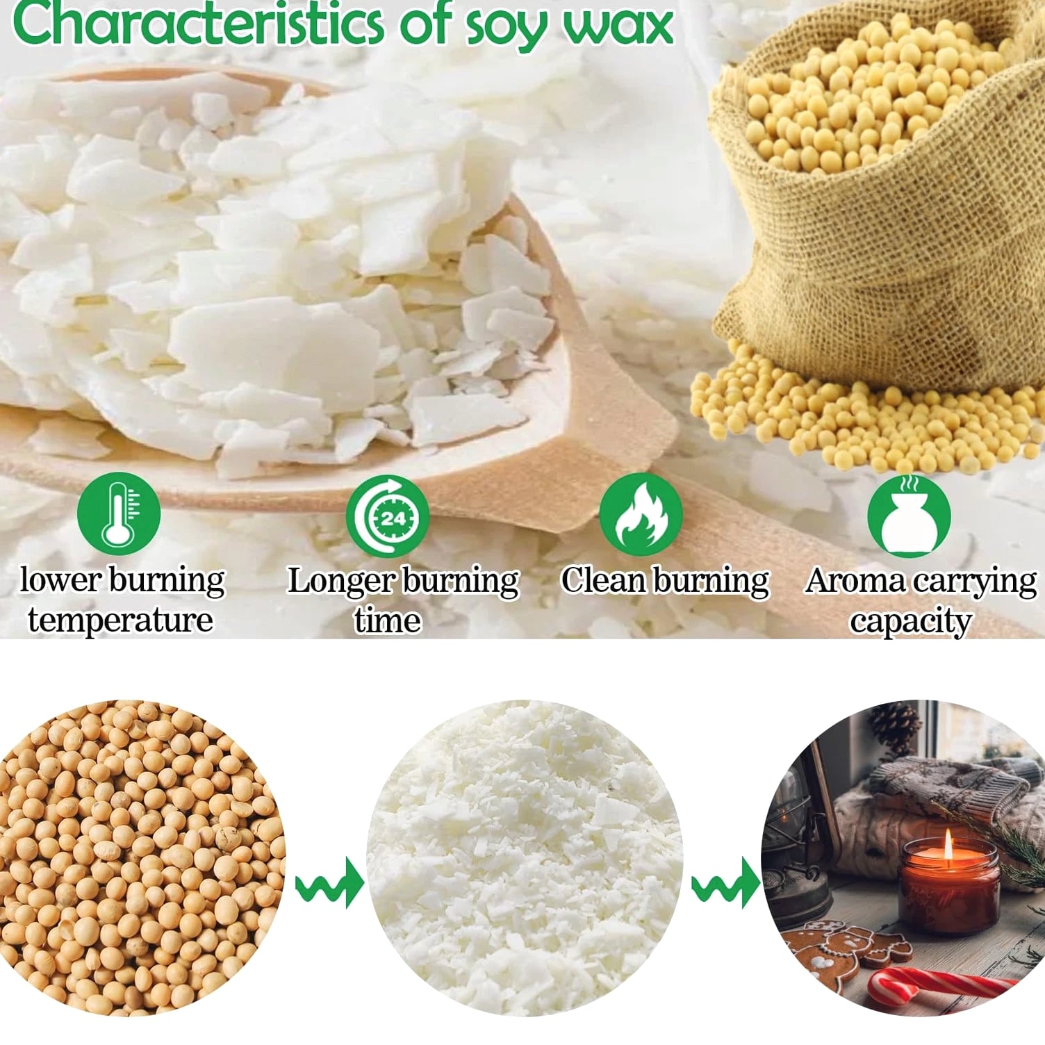 Nature Soy Wax Flakes - DIY Pure Candle Making Soy Wax, Soy Wax Bulk, DIY Soy Candle