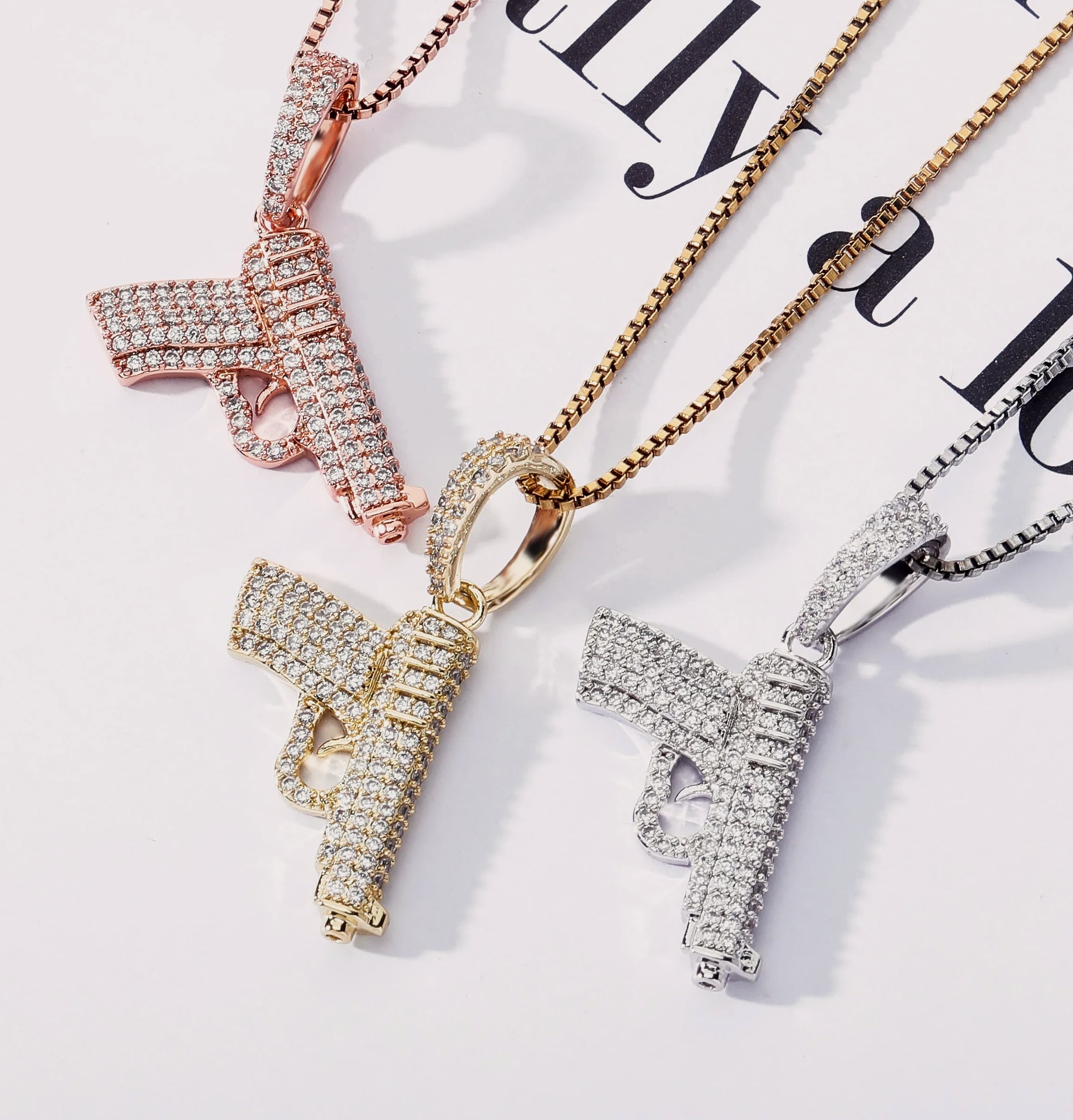 TOPGRILLZ 925 Sterling Silver Pistol Pendant Necklace