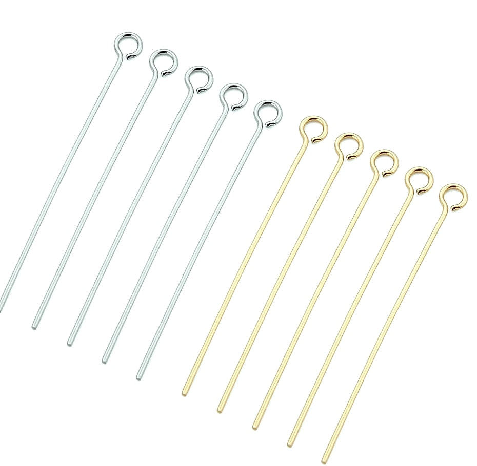 100pcs Stainless Steel 9 Eye Pin Gold Silver Tone 0.6mm Thick Loop Eyepin Findings for DIY Handmade Earring Jewelry Making
