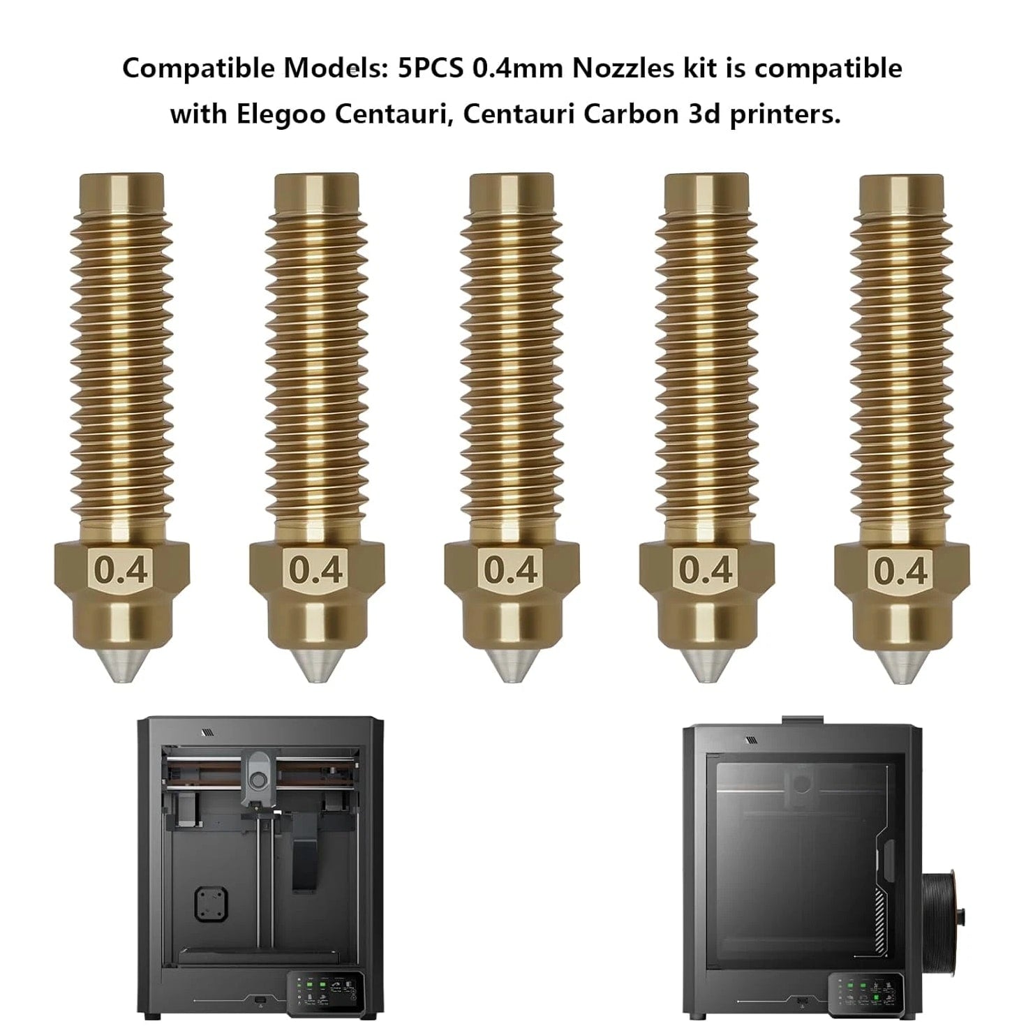 5-Pack 0.4mm Hardened Steel Nozzle Kit for Elegoo Centauri 3D Printer