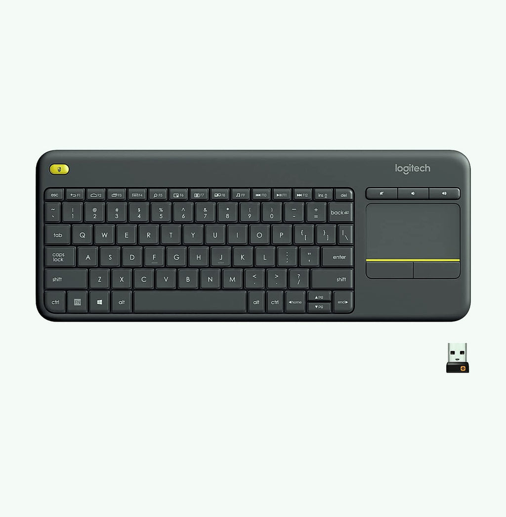 Logitech K400 Plus Wireless Touch TV Keyboard with Easy Media Control and Built-in Touchpad, HTPC Keyboard for PC-Connected TV, Windows, Android, ChromeOS, Laptop, Tablet - Black