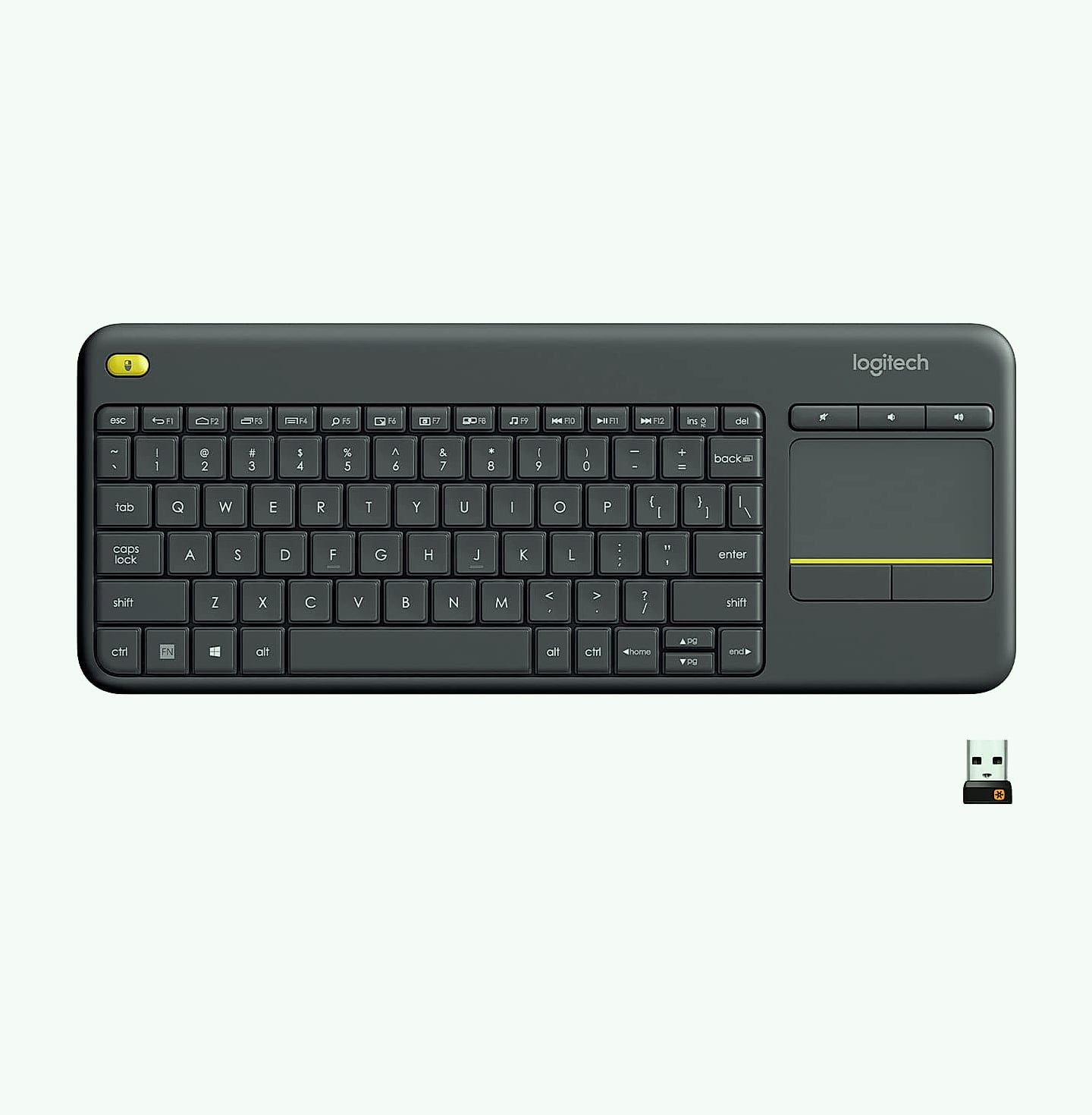 Logitech K400 Plus Wireless Touch TV Keyboard with Easy Media Control and Built-in Touchpad, HTPC Keyboard for PC-Connected TV, Windows, Android, ChromeOS, Laptop, Tablet - Black