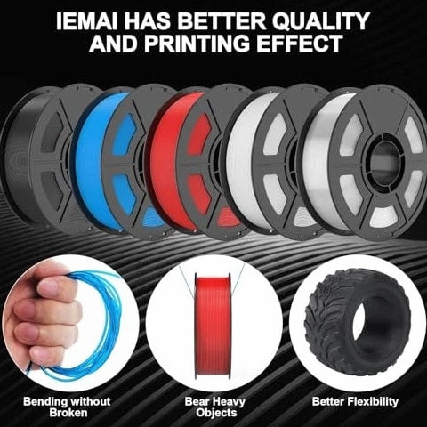 95A 3D Printer Filament 1.75mm, Flexible & Soft Polyurethane, +/- TPU Black