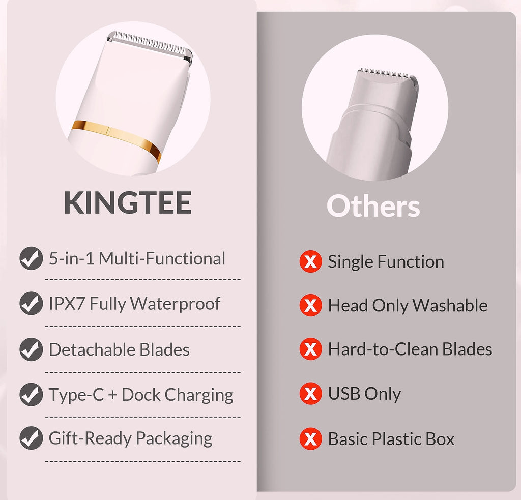 KINGTEE 5-in-1 Electric Bikini Trimmer Waterproof Hair Removal