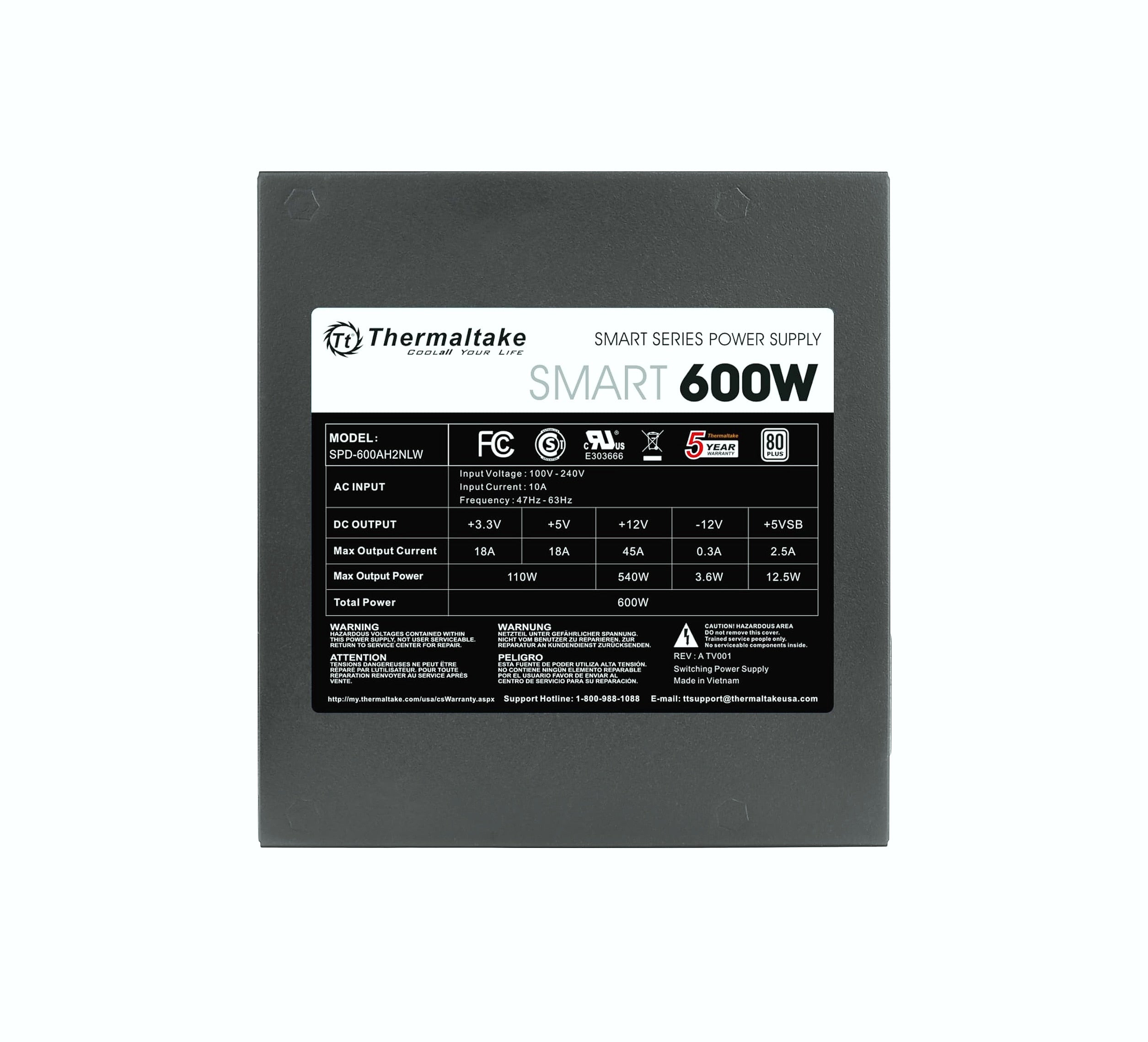 Thermaltake Smart 600W ATX Power Supply 80 Plus Certified