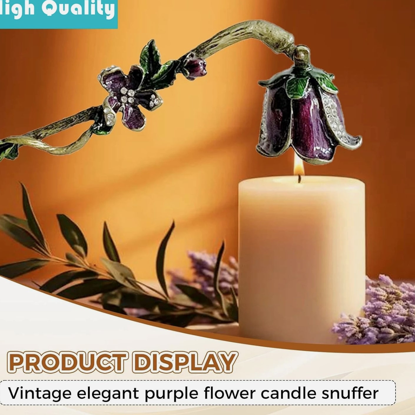 Floral Candle Snuffer - Candle Extinguisher with Long Handle, Wick Flame Snuffer
