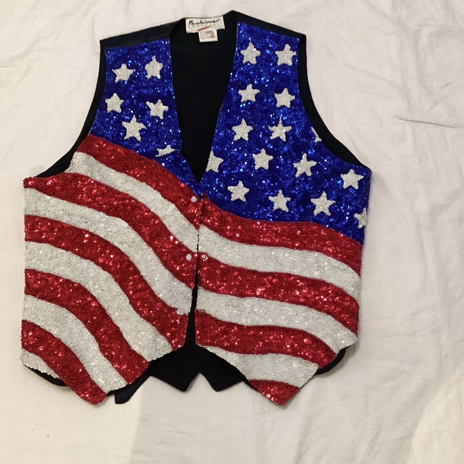 Vintage Sequin American Flag Vest Unisex One Size Patriotic Festival Costume