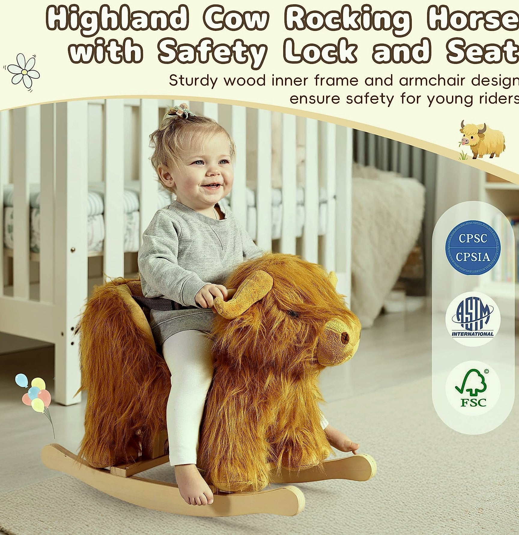 Jolie Vallée Toys Highlander Cattle Wooden Rocking Horse