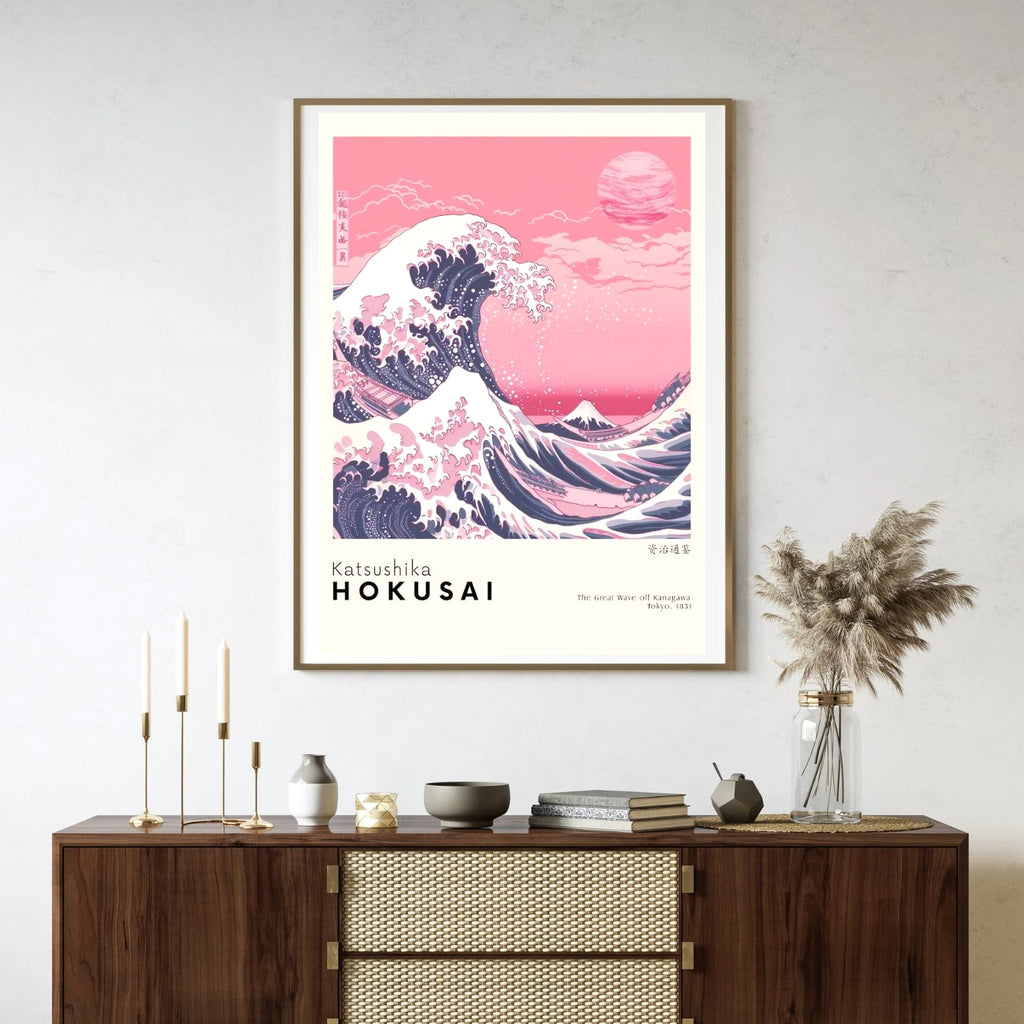 Pink Great Wave Hokusai Canvas Print - Japanese Aesthetic Wall Art Decor