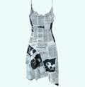 Yenkye Newspaper Print Sling Dress with Backless Chain Straps