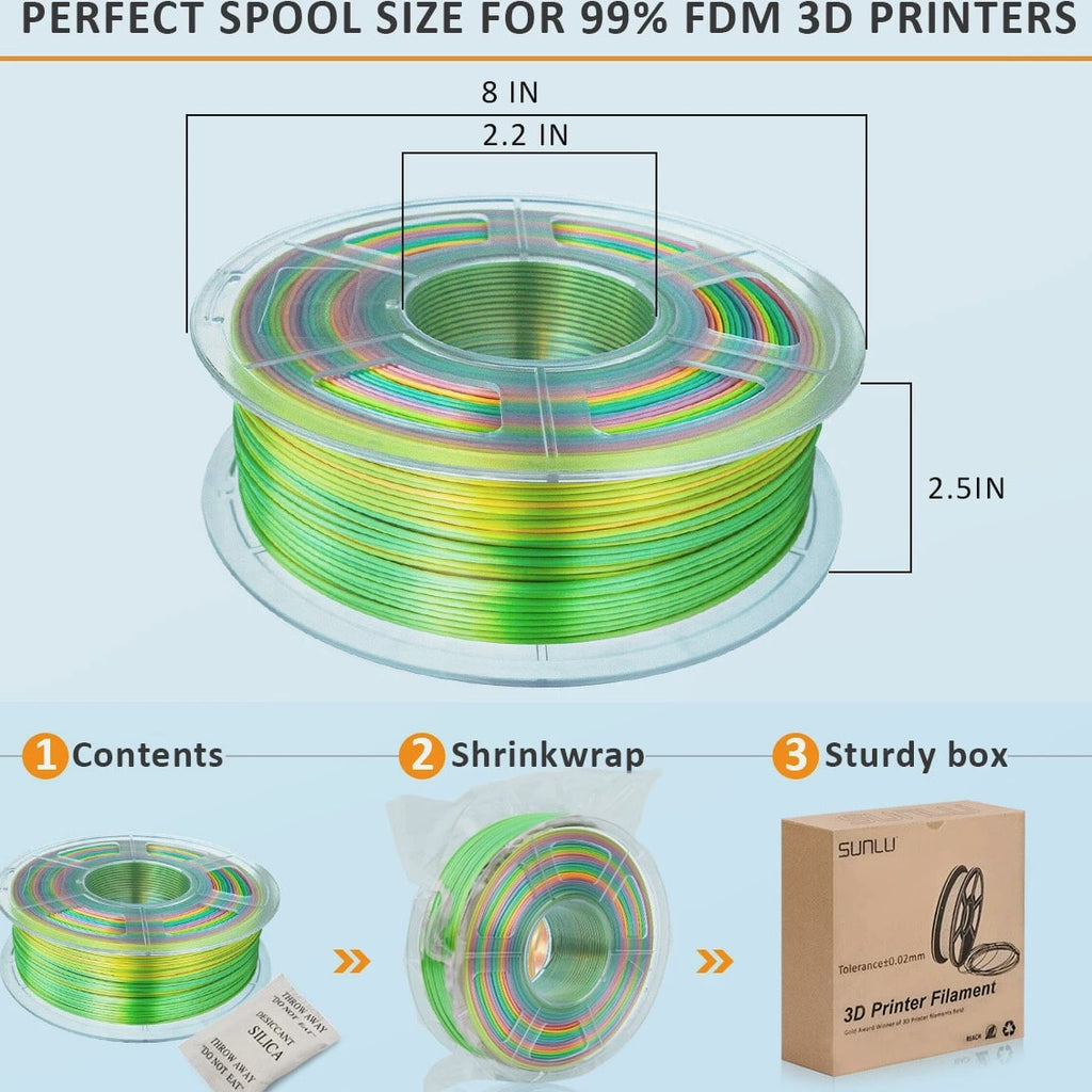 5×1KG SUNLU PLA+ SILK Filament 2.2LBS/1KG Neatly Wound Filaments For 3D Printer