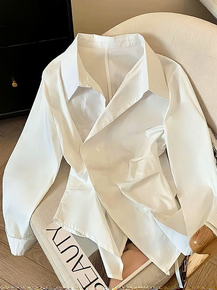 Nevettle Irregular Long Sleeve Polo Shirt Women Tunic