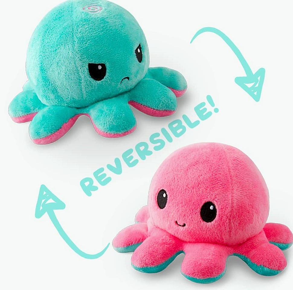TeeTurtle Reversible Octopus Plushie 4-Inch Pink Aqua Flip Toy