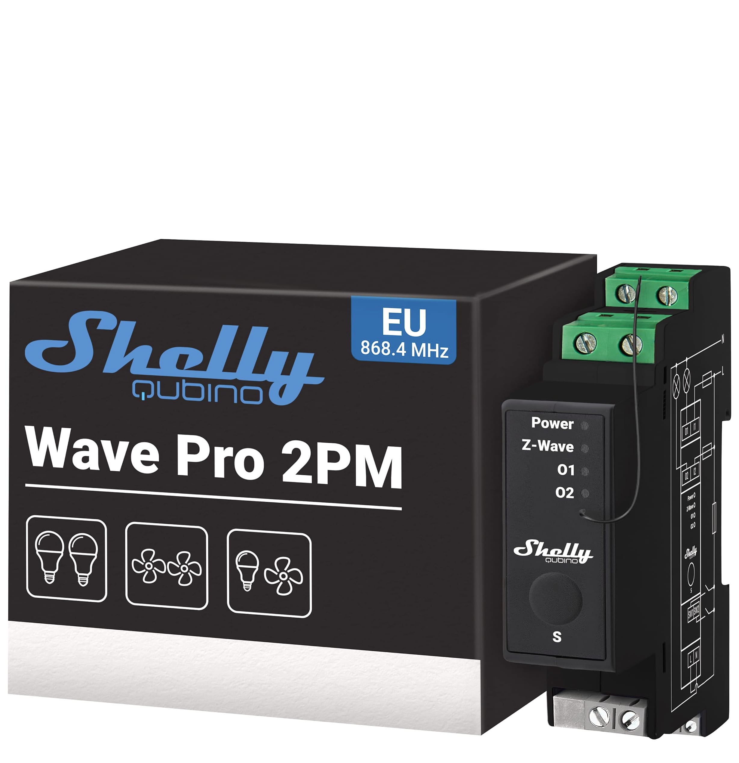 Shelly Wave Pro 2 Z-Wave Smart Relay Switch DIN Rail Mount