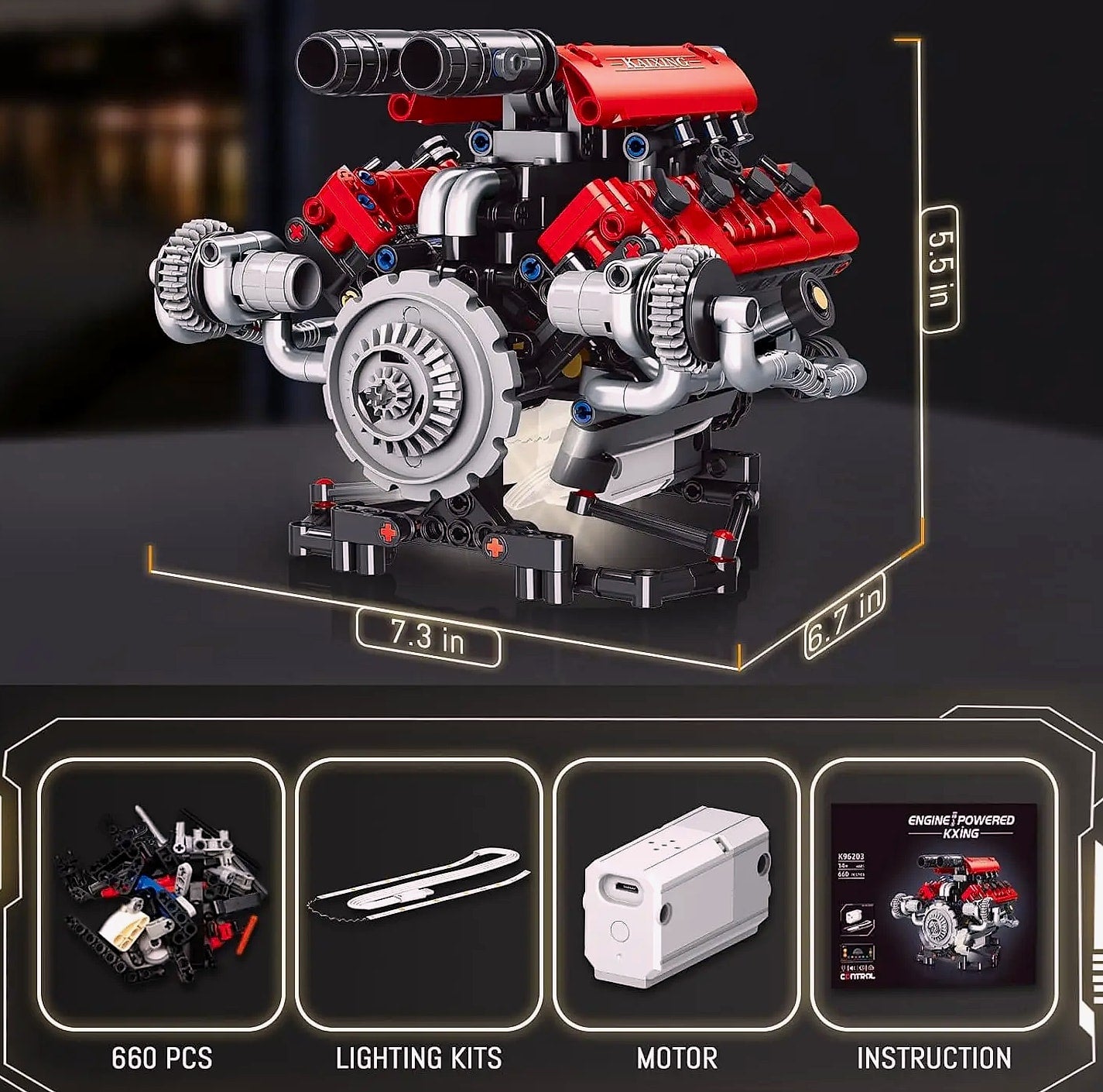 V8 Engine Model Kit with Motor, LED Lights & App Control