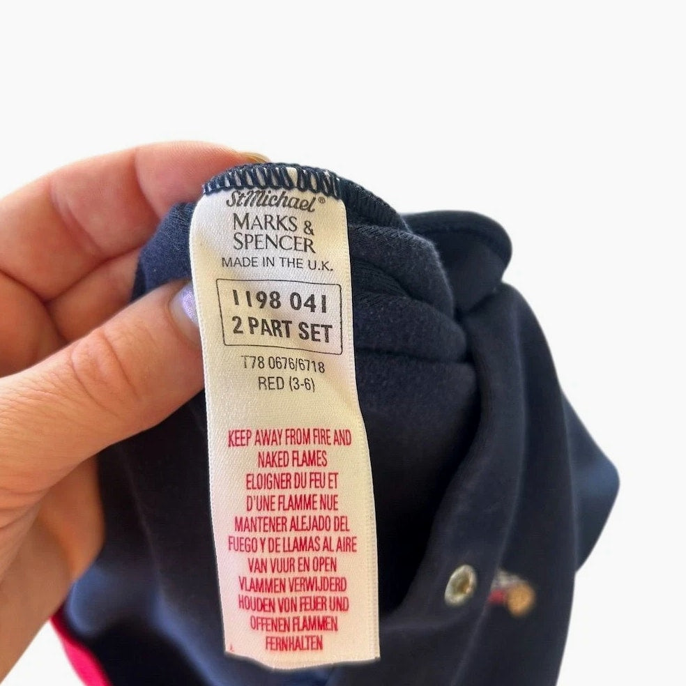 Marks Spencer Paddington Bear Sleepsuit Baby 3 6 Months Navy Red Footed Pajamas