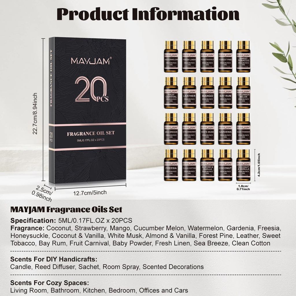 MAYJAM 20 Pcs Fragrance Oil Gift Set for Candle, Soap, Incense Making Oils