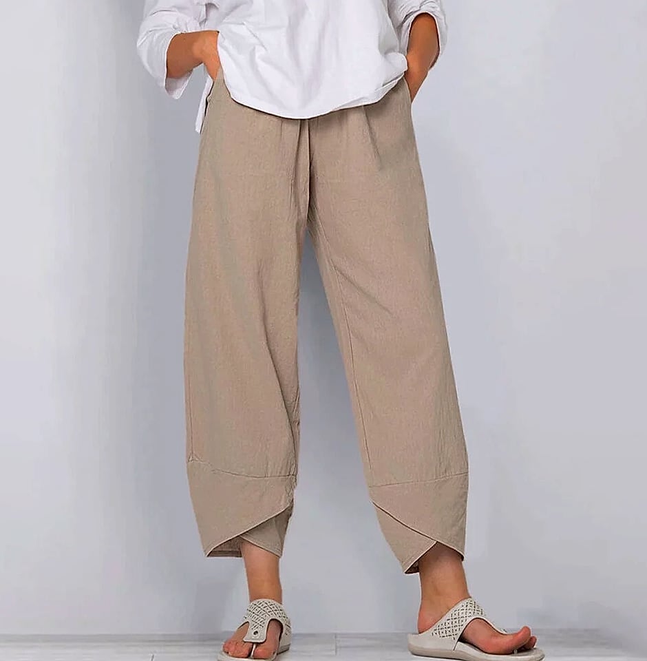 Women Cotton Linen Harem Pants Vintage Printed Wide Leg Trousers Casual Solid Pockets Harajuku High Waist Baggy Pants Joggers