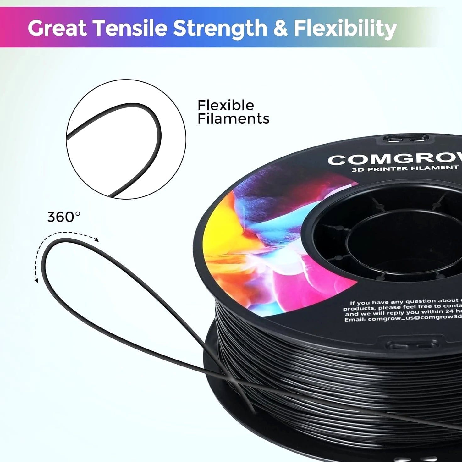 TPU Filament 1.75mm, 95A Soft Flexible 3D Printer Filament - Black 1kg