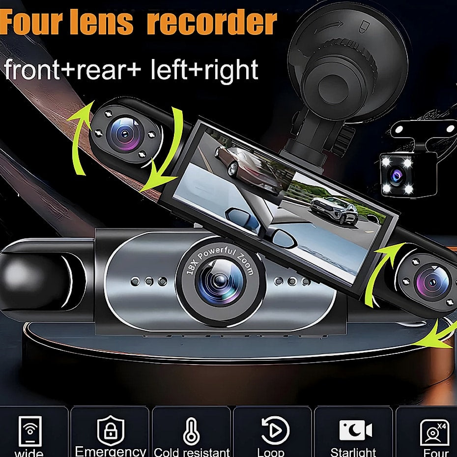 4 Channel 360° Dash Cam 1080P with Night Vision and Parking Monitor